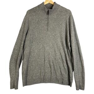 John W. Nordstrom 100% Cashmere 1/4 Zip Sweater Mens XL Tall Gray Elbow Patches